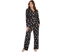 Peanuts Snoopy Pijama Mujer Invierno Manga Larga Suave Pijama con Botones Conjunto 2 Piezas Mujer Regalos Originales (2XL, Negro)