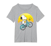 Peanuts - Snoopy Spring en Bicicleta Camiseta, Mujer Tallas Grandes, Gris Jaspeado, 3XL Grande