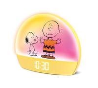 Peanuts Snoopy Sunrise - Reloj Despertador Vibrante edición Snoopy con Luces Multicolor, Carga USB, Pantalla LED, simulación de Despertador Suave y práctica función de repetición, Amarillo