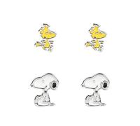 Peanuts Snoopy & Woodstock Mujer Set de Pendientes Blanco/Amarillo Metal