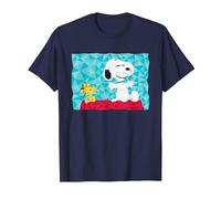 Peanuts Snoopy Woodstock Sentado en la Perrera geométrica Camiseta, Hombre, Azul Marino, XL
