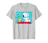 Peanuts Snoopy Woodstock Sentado en la Perrera geométrica Camiseta, Hombre, Plata, L