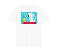 Peanuts Snoopy Woodstock Sentado en la Perrera geométrica Camiseta, Hombre Tallas Grandes, Blanco, 3X Alto