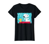 Peanuts Snoopy Woodstock Sentado en la Perrera geométrica Camiseta, Mujer, Negro, L