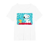 Peanuts Snoopy Woodstock Sentado en la Perrera geométrica Camiseta, Mujer Tallas Grandes, Blanco, 3XL Grande