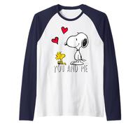 Peanuts Snoopy Woodstock You Me Valentines Love Retro Heart Camiseta Manga Raglan