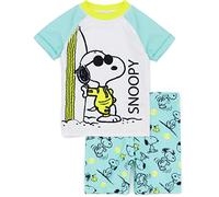Peanuts Traje de baño Snoopy para niños | Niños 2 Piezas Camiseta Pantalones Cortos Animados Beagle Woodstock Perro Azul Todo en uno Traje de baño