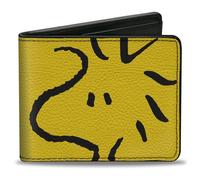 Peanuts Worldwide LLC - Cartera plegable, cara de madera de cacahuetes amarillo y negro, cuero vegano, negro, 4 x 3.5 pulgadas, casual