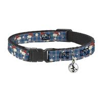 Peanuts Worldwide LLC - Collar de Gato con Campana, Peanuts Cowboy Snoopy Americana Plaid Blues White Reds, 8.5 a 12 Pulgadas, 0.5 Pulgadas de Ancho