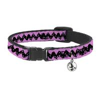 Peanuts Worldwide LLC - Collar para gato, collar separable con campana, Peanuts Charlie Brown Zig Zag Stripe Pink Black, 8.5 a 12 pulgadas 0.5 pulgadas de ancho