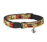Peanuts Worldwide LLC Collar para Gato, Collar Separable con Campana, Peanuts Social Club Peace and Love Scenes Amarillo Rojo, 8.5 a 12 Pulgadas 0.5 Pulgadas de Ancho