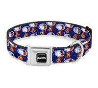 Peanuts Worldwide LLC - Collar para mascotas, collar de perro, hebilla de cinturón de seguridad de metal, astronauta de Peanuts, Snoopy, pose dispersa en azul y naranja, 13 a 17 pulgadas, 1.5 pulgadas