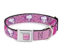 Peanuts Worldwide LLC - Collar para Mascotas, Collar de Perro, Hebilla de cinturón de Seguridad de Metal, diseño de Corazones de Snoopy y Texto Rosa Lavanda, 15 a 24 Pulgadas, 1.0 Pulgadas de Ancho