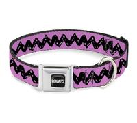 Peanuts Worldwide LLC Collar para mascotas, collar de perro, hebilla de cinturón de seguridad de metal, Peanuts Charlie Brown Zig Zag Stripe Pink Black, 9.5 a 13 pulgadas 1.0 pulgadas de ancho