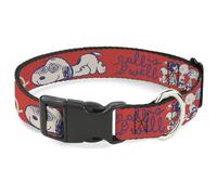 Peanuts Worldwide LLC - Collar para Mascotas, Collar de Perro, Hebilla de plástico, Cita de vibras semipositivas de Peanuts Gang, Rojo, Azul y Blanco, 15 a 24 Pulgadas, 1.0 Pulgadas de Ancho