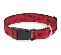 Peanuts Worldwide LLC - Collar para mascotas, collar de perro, hebilla de plástico, collage de personajes y logotipo de título de Peanuts Gang Seis, rojo y negro, 20 a 31 pulgadas, 1.5 pulgadas de