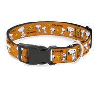 Peanuts Worldwide LLC - Collar para Mascotas, Collar de Perro, Hebilla de plástico, Collage de Poses de Snoopy y Woodstock, Naranja, 7 a 8.5 Pulgadas, 0.5 Pulgadas de Ancho