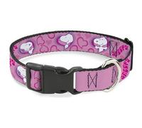 Peanuts Worldwide LLC - Collar para mascotas, collar de perro, hebilla de plástico, diseño de corazones de Snoopy y texto de San Valentín, color lavanda, 9.5 a 14.5 pulgadas, 0.5 pulgadas de ancho