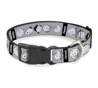 Peanuts Worldwide LLC - Collar para mascotas, collar de perro, hebilla de plástico, expresiones de pandilla de cacahuetes, gris, negro y blanco, 9.5 a 14.5 pulgadas, 0.5 pulgadas de ancho