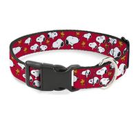 Peanuts Worldwide LLC Collar para Mascotas, Collar de Perro, Hebilla de plástico, Poses de Snoopy y Woodstock dispersas, Rojo, 11 a 16.5 Pulgadas 1.0 Pulgadas de Ancho