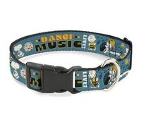 Peanuts Worldwide LLC Collar para Mascotas, Collar de Perro, Hebilla de plástico, Poses y Citas Musicales de Peanuts Gang Dance Azul, Multicolor, 7 a 8.5 Pulgadas de Ancho