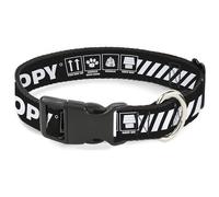 Peanuts Worldwide LLC Collar para mascotas, collar de perro, hebilla de plástico, símbolos de cuidado de Snoopy de Peanuts 100% original, negro y blanco, 20 a 31 pulgadas, 1.5 pulgadas de ancho