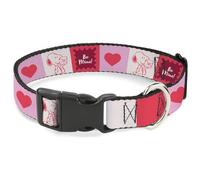 Peanuts Worldwide LLC Collar para mascotas, collar de perro, hebilla de plástico, Snoopy Be Mine Valentine Pose e Icons White Reds, 9.5 a 14.5 pulgadas 0.5 pulgadas de ancho