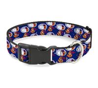 Peanuts Worldwide LLC - Collar para mascotas, collar para perro, hebilla de plástico, astronauta Snoopy, pose de caminata dispersa azul naranja, 13 a 17 pulgadas, 1.5 pulgadas de ancho