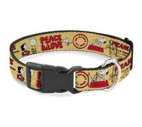 Peanuts Worldwide LLC - Collar para mascotas, collar para perro, hebilla de plástico, escenas de paz y amor de Peanuts Social Club amarillo y rojo, 16 a 23 pulgadas, 1.5 pulgadas de ancho