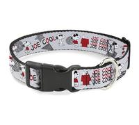 Peanuts Worldwide LLC Collar para mascotas, collar para perro, hebilla de plástico, poses de Snoopy Cool Peanuts Joe y texto gris, negro, rojo, blanco, 20 a 31 pulgadas, 1.5 pulgadas de ancho