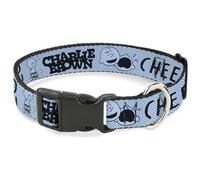 Peanuts Worldwide LLC - Collar para Mascotas, Collar para Perro, Hebilla de plástico, Poses y Citas de Charlie Brown, Color Azul Claro, Negro, 11 a 16.5 Pulgadas, 1.0 Pulgadas de Ancho