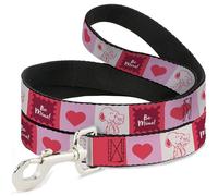 Peanuts Worldwide LLC - Correa para mascotas, correa para perro, Peanuts Snoopy Be Mine Valentine Pose e Icons White Reds, 4 pies de largo 1.5 pulgadas de ancho