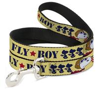 Peanuts Worldwide LLC - Correa para Mascotas, Correa para Perro, Peanuts Snoopy Fly Boy Top Dog Flying Ace Amarillo, Azul y Rojo, 4 pies de Largo 1.5 Pulgadas de Ancho