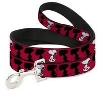 Peanuts Worldwide LLC Correa para mascotas, correa para perro, Peanuts Snoopy Walking Silhouette Pose rojo, negro y blanco, 4 pies de largo 1.0 pulgadas de ancho