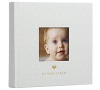 Pearhead Álbum de fotos, regalo de recuerdo para bebé, bautizo o bautizo, 50 páginas, gris con lunares blancos