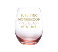 Pearhead Copa de vino Surviving Motherhood One Glass at a Time, copa de vino sin tallo, regalo para nuevas y futuras mamás, 16 onzas