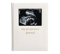 Pearhead Diario de embarazo de lino, rastreador de hitos, libro de recuerdos para bebés, regalo para madres embarazadas, inserto de fotos de ecografía, diario de embarazo, regalo de bebé neutro de