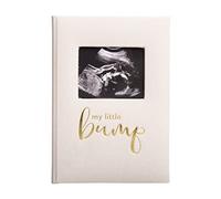 Pearhead - Diario de embarazo, portada con texto «My Little Bump « (Mi barriguita,), recuerdos del embarazo con fotos de ecografías, seguimiento trimestral, regalo de nacimiento, lino marfil