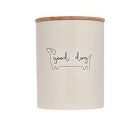 Pearhead Good Dog Treat Jar - Tarro de cerámica y madera para mascotas, decoración de cocina moderna neutral, accesorios para mascotas, tarro de almacenamiento de galletas para perros, sello de