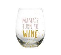 Pearhead Mama's Turn to Wine Copa de vino sin tallo, recuerdo de mamá esperando, lunares dorados, 16 onzas