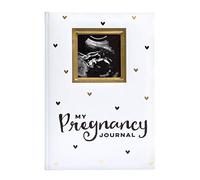 Pearhead My Pregnancy Journal, Baby Keepsake, libro de recuerdos de embarazo, blanco y dorado con corazones negros