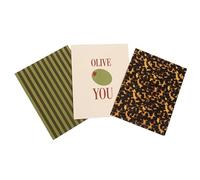 Pearhead Olive Glam - Juego de 3 carpetas de bolsillo, diseño de tortuga, diseño gráfico y rayas Olive You, tamaño carta de 2 bolsillos, 9 x 11.5 pulgadas, carpetas elegantes para la escuela, la