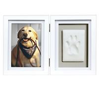 Pearhead Pet Pawprints - Marco de Fotos de Escritorio y Kit de impresión, Marco de Huellas de Mascotas sin ensuciar, Marco conmemorativo de Perro y Gato, Huella de Arcilla, Blanco