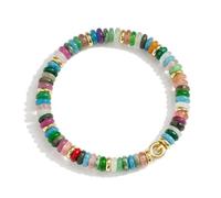 Pearich Pulseras con iniciales para mujer, pulseras elásticas de oro de 14 quilates con piedras preciosas naturales, pulseras de cuentas coloridas, joyería hecha a mano para la playa de verano para