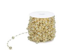 Pearl Bead Chain Strand Roll Artificial Pearl String Trim Decorative Beaded Rope for Wedding Party Home Decor 8mm 3mm Beads 30m Length ABS Material (Gold)
