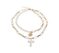 Pearl Cross Layering Necklace, pearlwhite/dorado, talla única