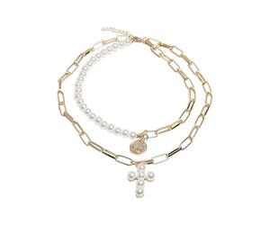 Pearl Cross Layering Necklace, pearlwhite/dorado, talla única