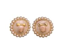 Pearl Flower Round Earrings,Gold Bow knot Pink Enamel Studs,Elegant Vintage Style for Women Daily Party Wedding