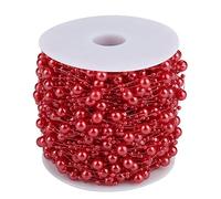 Pearl Garland String 60m Roll | 3mm & 8mm Grinding Beads for Wedding/Holiday Season/Home Decor | ABS Imitation Pearl DIY Decoration with 5 Colors (Dark Red)
