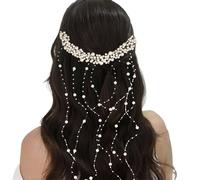 Pearl Hair Cow - Hair Pear Pearl | Tassel Bridal Headtawe | Pearls Bride Headpieces Rhinestone Bridal Peine | Tadera decorativa para mujeres Fotografía de viaje de novia de niñas, ropa de boda